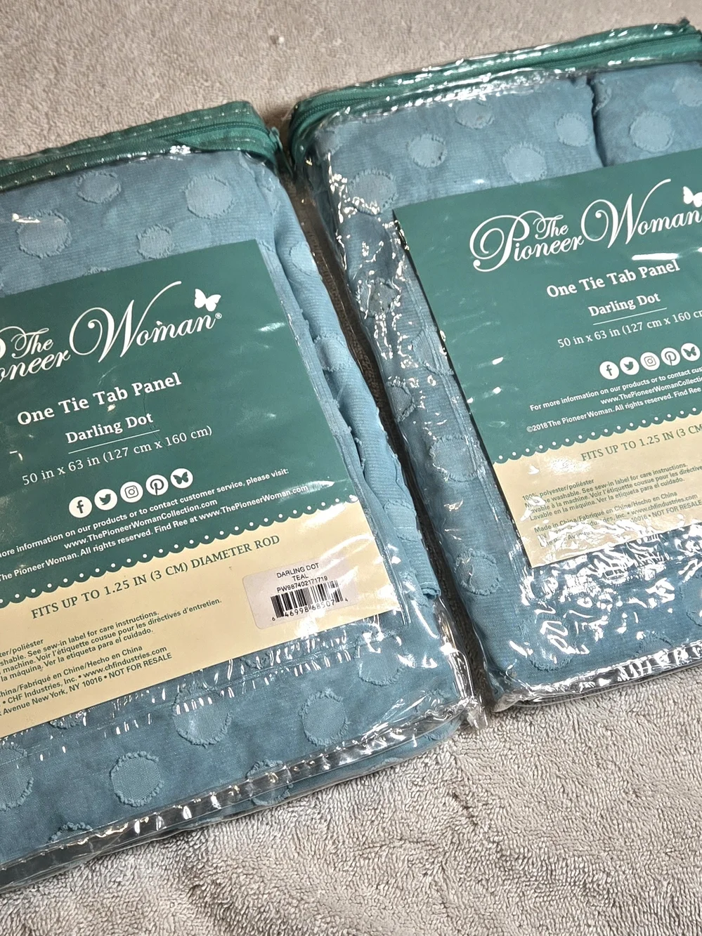 2x New 50x63” Pioneer Woman Teal Darling Dot One tie Tab Panel Discontinued